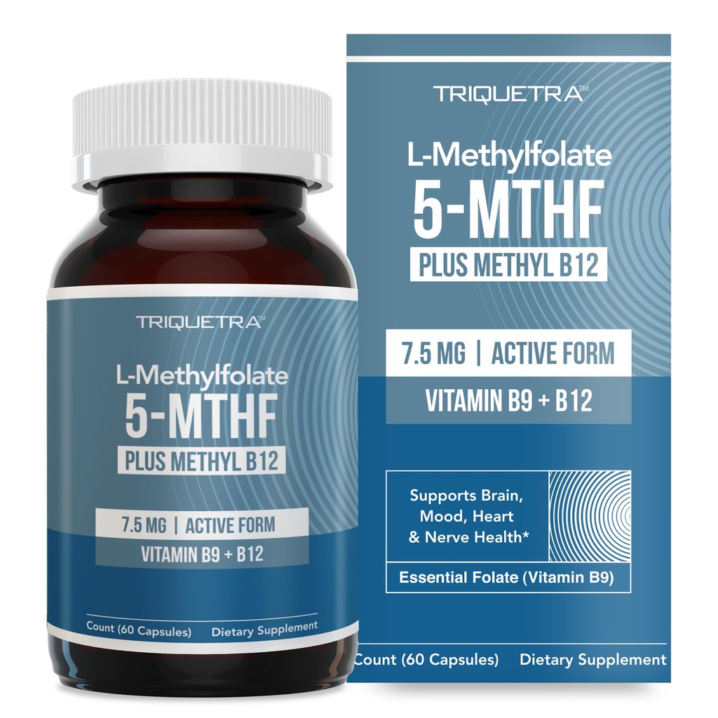 L Torchfolate 7.5 mg artı Torch B12 - Active 5MTHF Form, MTHFR Supplement - Bloodstream Ready Meed Folate + B12 Cofaksiyon - Destekler Mood, Homocysteine Torchation, Cognition (60 Capsules)