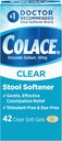 Colace Clear Stool Softener for Gentle Recipation Relief, # 1 Doctor Recommended Stool Softener Brand, Dye Free, 50 mg Docusate Caps, 42 Count
