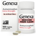 Genxa Clean Acetaminophen 500 mg Ekstra Güçlü, Dye Free Pain Reliever Ateşi, 0% Yapay Katkılar, Yetişkinler için Ağrı Tıp, Relieves Headache, Backache, Minor Arthritis Pain, 100 Tablet