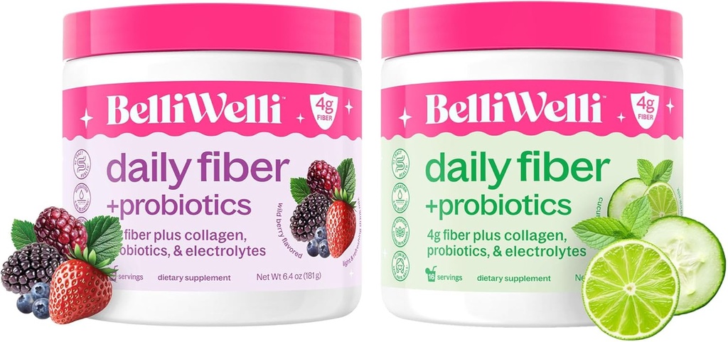 Günlük Fiber Supplement Sche with Collagen, Probiyotiks & Electrolytes - Supports Digestive Health, Regularity, and Skin Health – Cucumber Lime Mint & Wild Berry Flavors – 32 Hizmet Toplamı