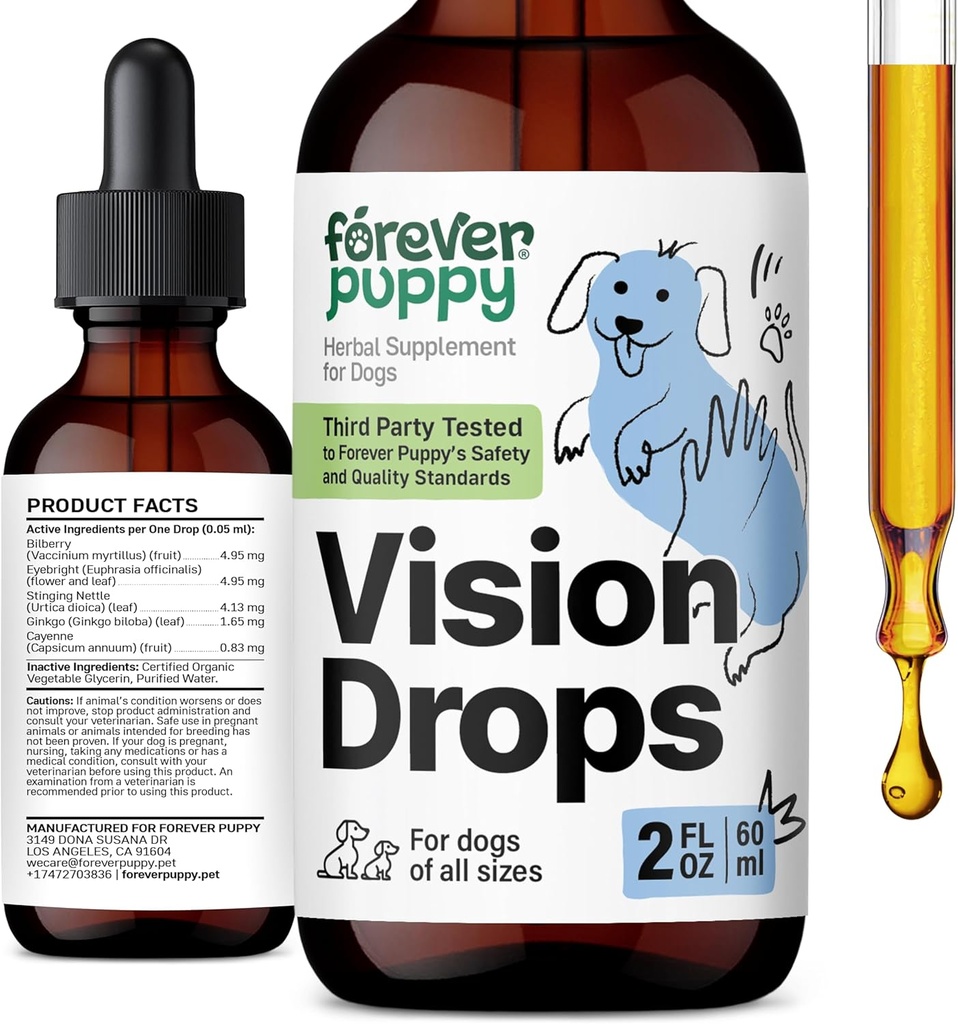Köpekler için Sonsuz Puppy Vision Supplements - Eye Tincture w/Bilberry & Eyebright Herb - Tüm Breeds & Boyutlar - Akışkan Köpek Gıda Supplements for Vision Support & Eye Clarity - Sugar & Alkol-Free - 2 oz