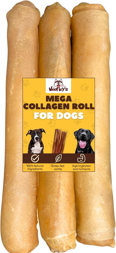 Woofley's Extra Collagen Roll (10-12 inç - 3 PCS) - Köpekler için Chews - Bully Stickhide Alternative Dog Chews No Hide Bones for Medium & Large Dogs