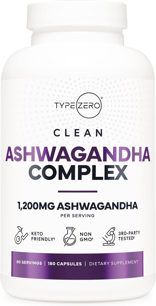 Τύπος Zero KSM-66 Ashwagandha Root Extract 1.200mg, 60 Σερβιέτες - Υψηλή ισχύς 5% Withanolides - με Turmeric, Rhodiola Rosea και BioPerine Black Pepper Extract - 180 Veggie Caps