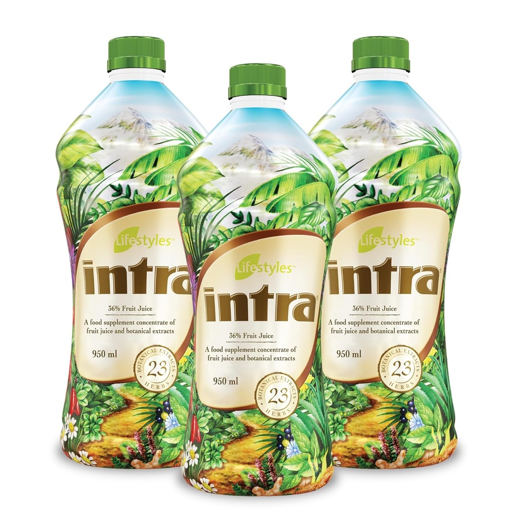 Lifestyles Intra Herbal Juice - Immune Support, Detox, Digestive & Cardiovascular Health - 23 Botanik Türleri - Kanada Trio Pack (950 mL /32 fl oz her biri)