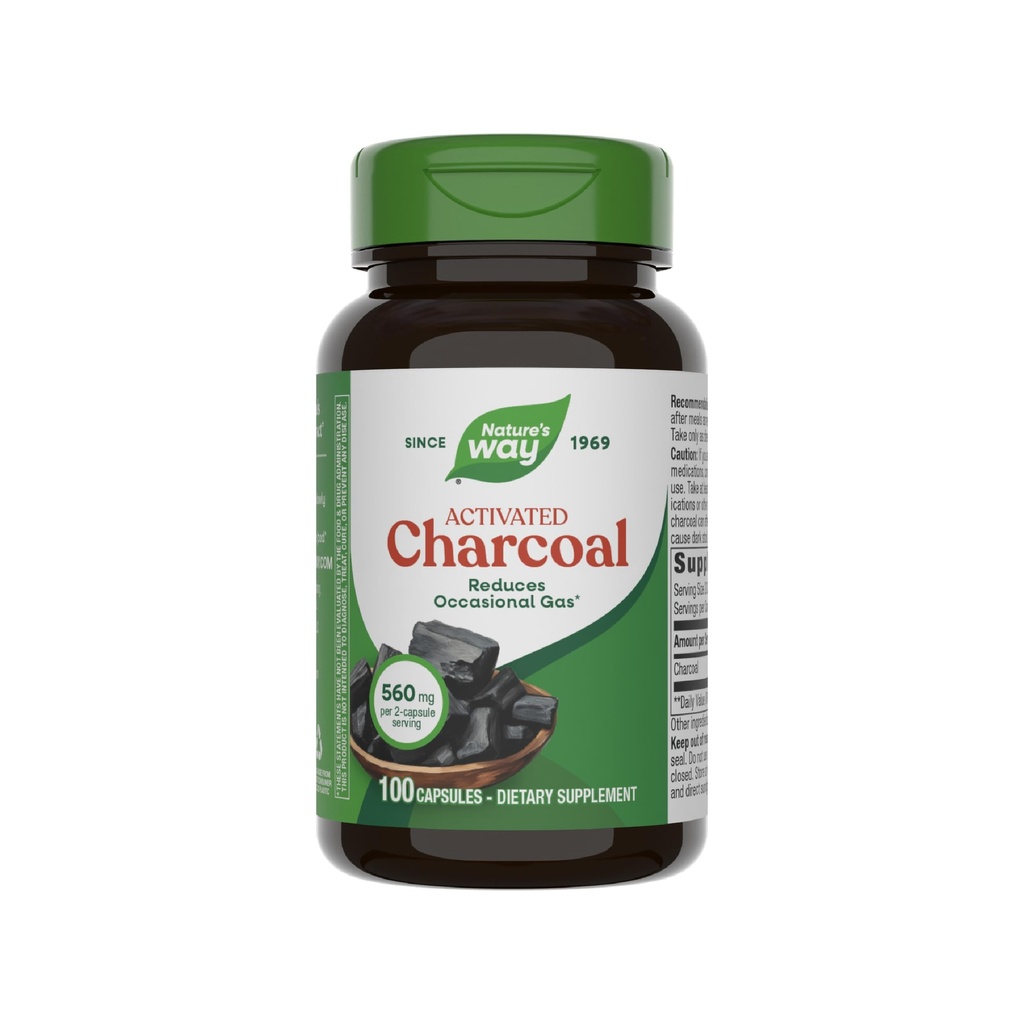 Nature's Way Aktif Charcoal, Binds Unwanted Materials and Gas in the Digestive Tract*, 560 mg per 2Capsule Service, 100 Capsules (Pazar May Vary)