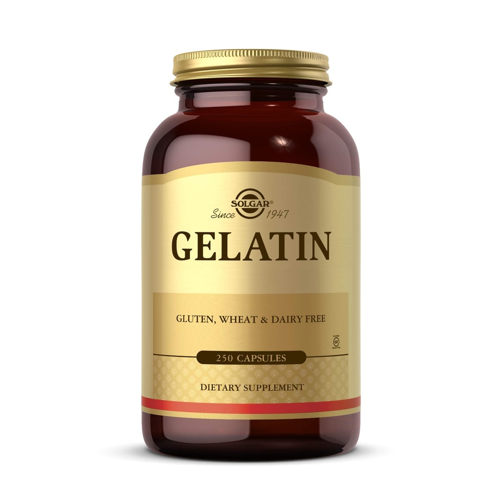 Solgar Gelatin 1680 mg, 250 Capsules - Natural Gelatin - Bone, Joint & Skin Health - Gluten Free, Dairy Free - 83 Servisler