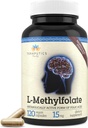 Teraputics L-Methylfolate 15mg | 120 Vegan Capsules | Premium | 5MTHF Mood Homocysteine Metilasyon için Active Methylfolate Supplement - Non-GMO Gluten-Free, No Fillers - Folic Acid Brain Support