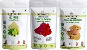 Combo organic Dried Amla, Hibiscus and Methi (Fenugreek) Powder (Each 100 Gram/3.5 Ounce) Hyllanthus Emblica Hibiscus Rosa-Sinensis Trigonella Foenum-Graecum
