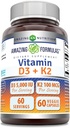 Amazing Formulas Vitamin D3 5000 I with Vitamin K2 100 mcg | D3 + K2 Komplek Supplement | Veggie Capsules | Non-GMO | Gluten Free | Made in USA (60 Count)