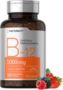 Horbäach B12 Vitamin 5000 mcg | 120 Hızlı Dissolve Tabletler | Sublingual Mecobalamin | Vegetarian, Non-GMO & Gluten Ücretsiz Supplement
