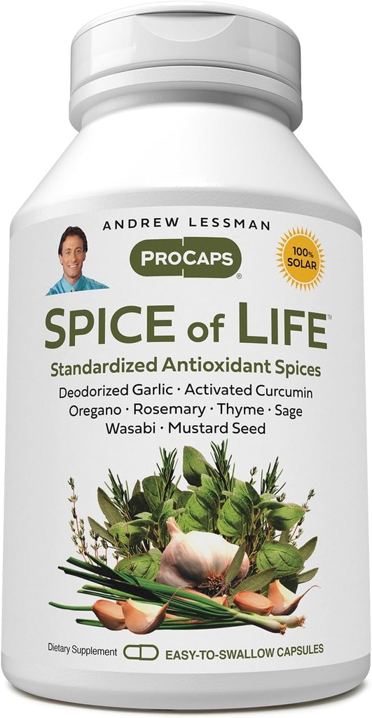 ANDREW LESSMAN Yaşam 60 Capsules - Sekiz Bilimsel Olarak Oluşturulmuş Türler, Yoğunluklar. Health-Promoting Spices. Cur, Curcumin, Oregano, Rosemary, Sage, Thyme, Mustard Tohum, Wasabi