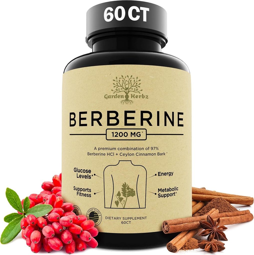 Berberine Supplement, Berberine 1200 Mg – Berberine HCL & Ceylon Cinnamon for Women & Men – Berberine Capsules Sağlıklı Immune Sistemi ve Kilo Yönetimi Desteği