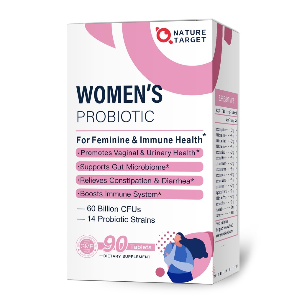 NATI TARGET Probiyotiks-for-Kadınlar için Prebiyotikler, Cranberry ve D-Mannose, 60-Billion-CFUs, Women's Probiyotik for Digestive Health/Gut Health/Immunefun