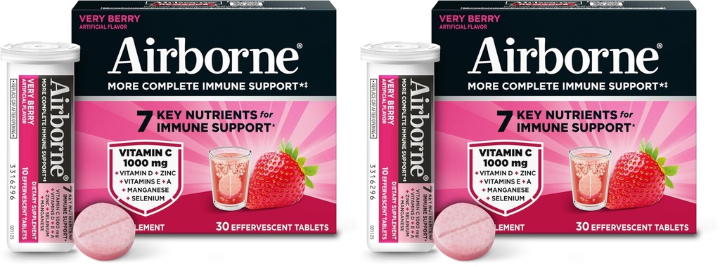 D & çinko ile 1000 mg Vitamin C, Sugar Free Multivitamin Immune Support Supplement, Antioksis A C & Vitamin E, 30 Effervescent Tabletleri, Çok Berry Flavor (Pack of 2)
