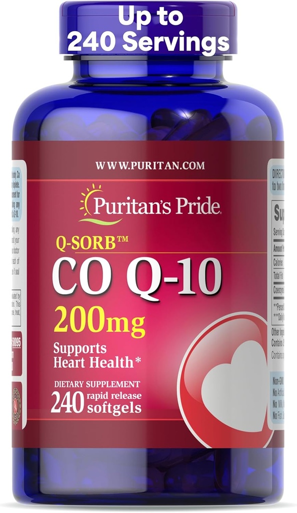 Puritan'ın Gurur Coenzyme CoQ10 200 mg, Kalp Sağlığı, Kan basıncı, Oral Gum Health ve Sağlıklı Ağlama Desteği, 240 Hizmet, Hızlı Yayın Softgels