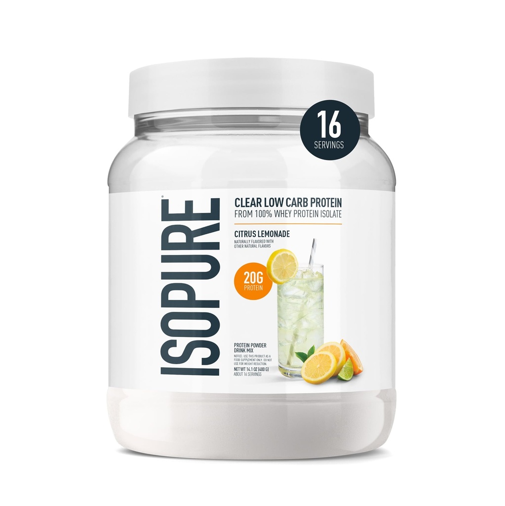 Isopure Clear Whey Isolate Protein Toz, Lactose Free, Gluten Free, Doğal Flavored, Citrus Lemonade, 20g Protein Per Hizmeti, 14.1 Oz, 16 Hizmet (Pazarlama May Vary)