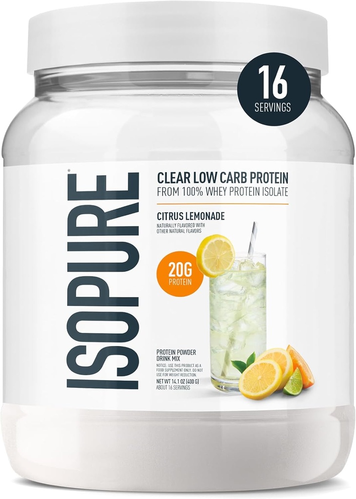 Isopure Clear Whey Isolate Protein Toz, Lactose Free, Gluten Free, Doğal Flavored, Citrus Lemonade, 20g Protein Per Hizmeti, 14.1 Oz, 16 Hizmet (Pazarlama May Vary)