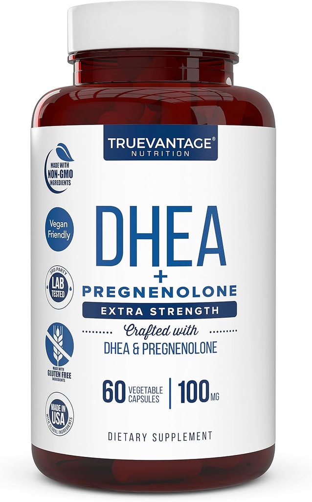 DHEA 100mg Supplement with Pregnenolone 60mg -Supports Hormone Balance, Lean Muscle Mass, Energy, Mood, Sleep, and Healthy Aging in Men and Women- Vegetable Capsules