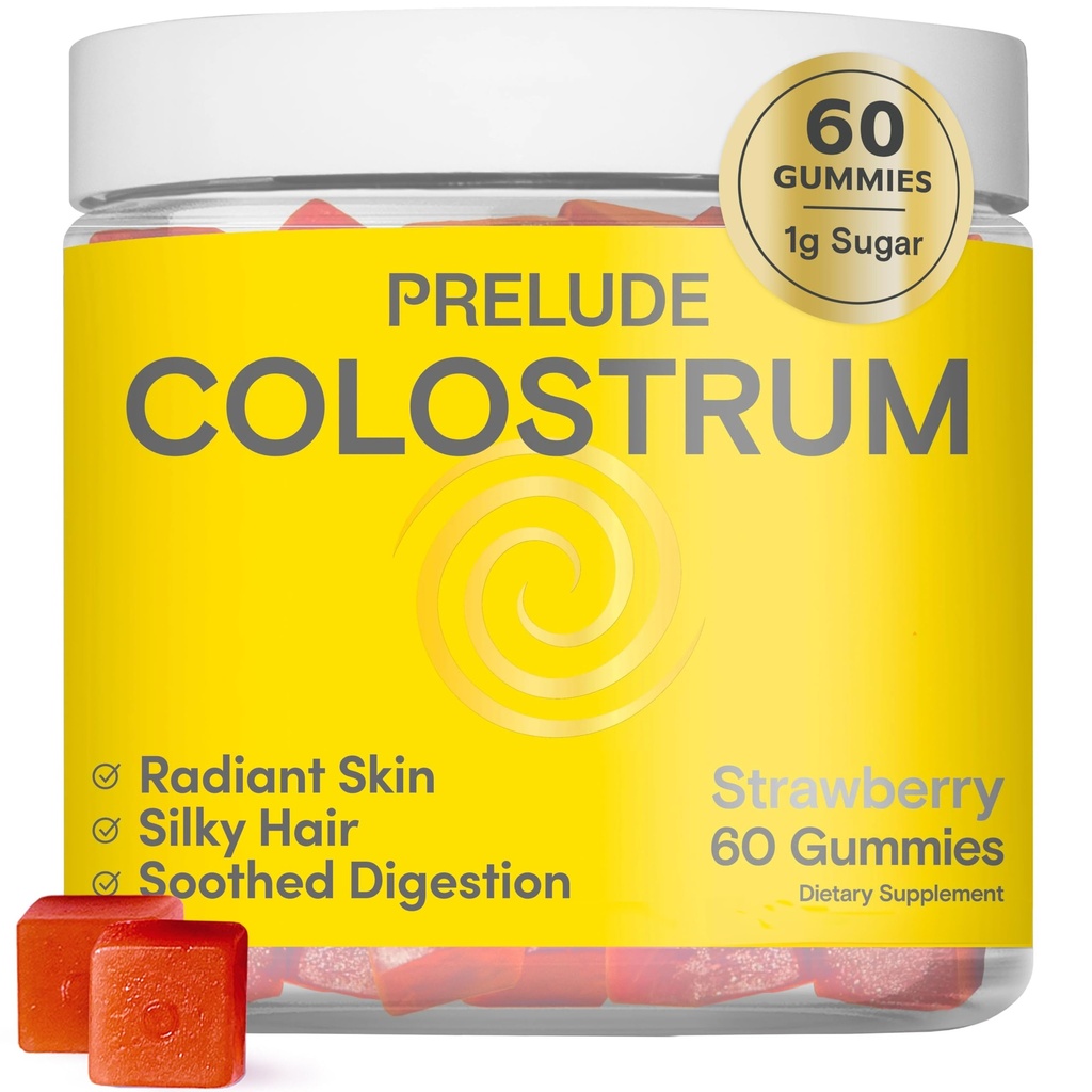 Prelude Bovine Colostrum Chews for Gut Health, Bloating & Beauty for Women & Men - Grassfed Colostrum Gummies for Digestive Health Immunity & Wellness General - Colostrum Supplement Made in USA