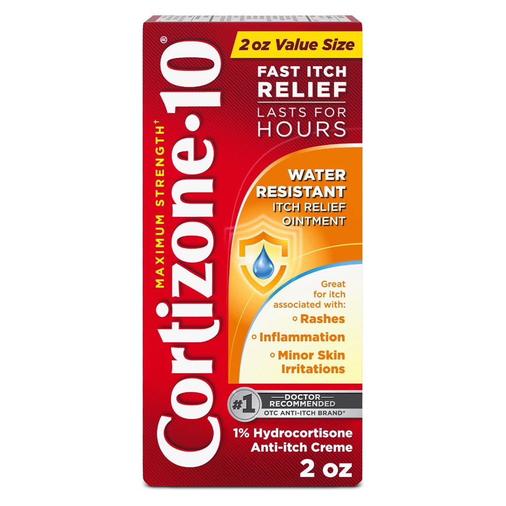 Cortizone-10 Μέγιστη αντοχή Αδιάβροχη αλοιφή Itch Relief Aintment, 1% Hydrocortisone, Fast-Acting, Anti-Itch Cream για Bug Bites, Rash, Eczema, Psoriasis, Poison Ivy, Oak, Sumac & More, 2 oz