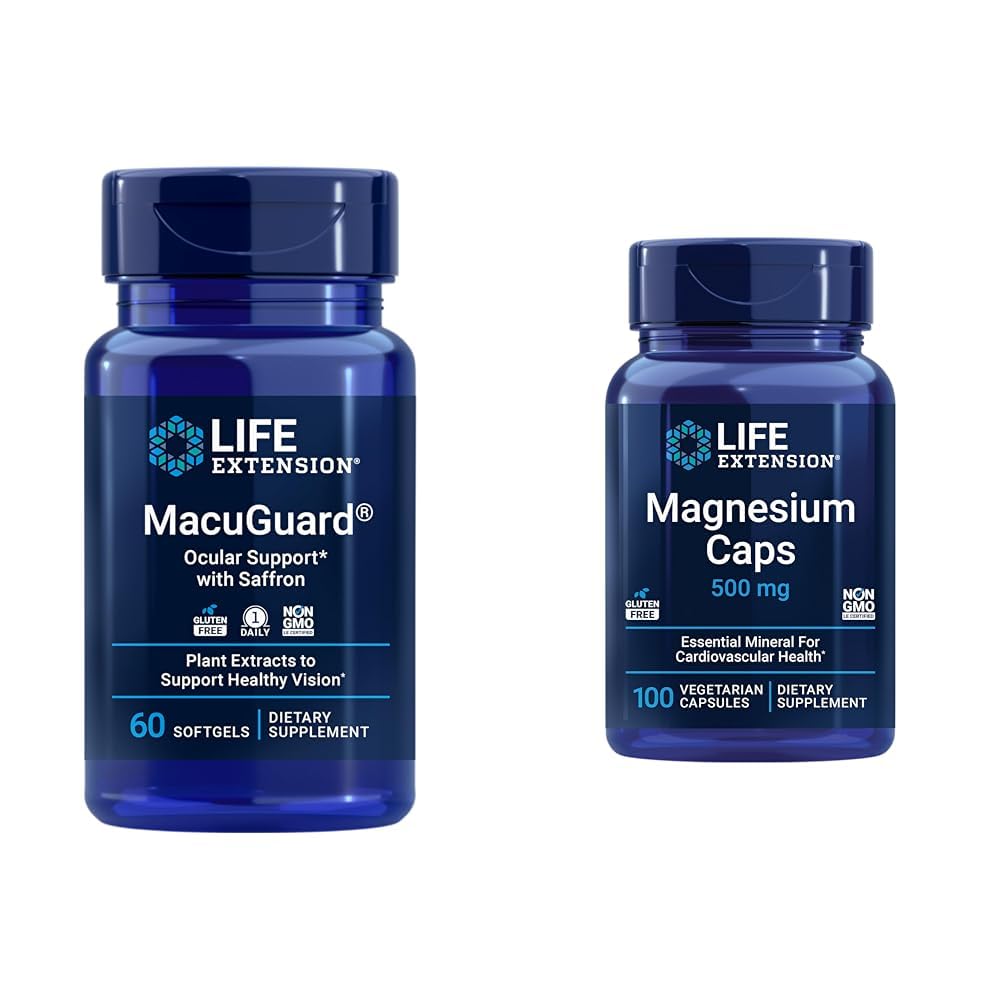 Life Extension MacuGuard Eye Health Supplement with Capsules 500 mg - Lutein, Zeaxanthin, Meso-zeaxanthin ve Saffron for Health Vision - 60 Softgels ve 100 Vegetarian Capsules