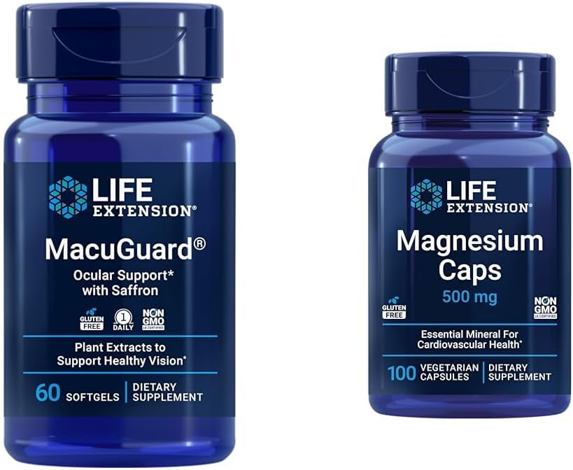 Life Extension MacuGuard Eye Health Supplement with Capsules 500 mg - Lutein, Zeaxanthin, Meso-zeaxanthin ve Saffron for Health Vision - 60 Softgels ve 100 Vegetarian Capsules