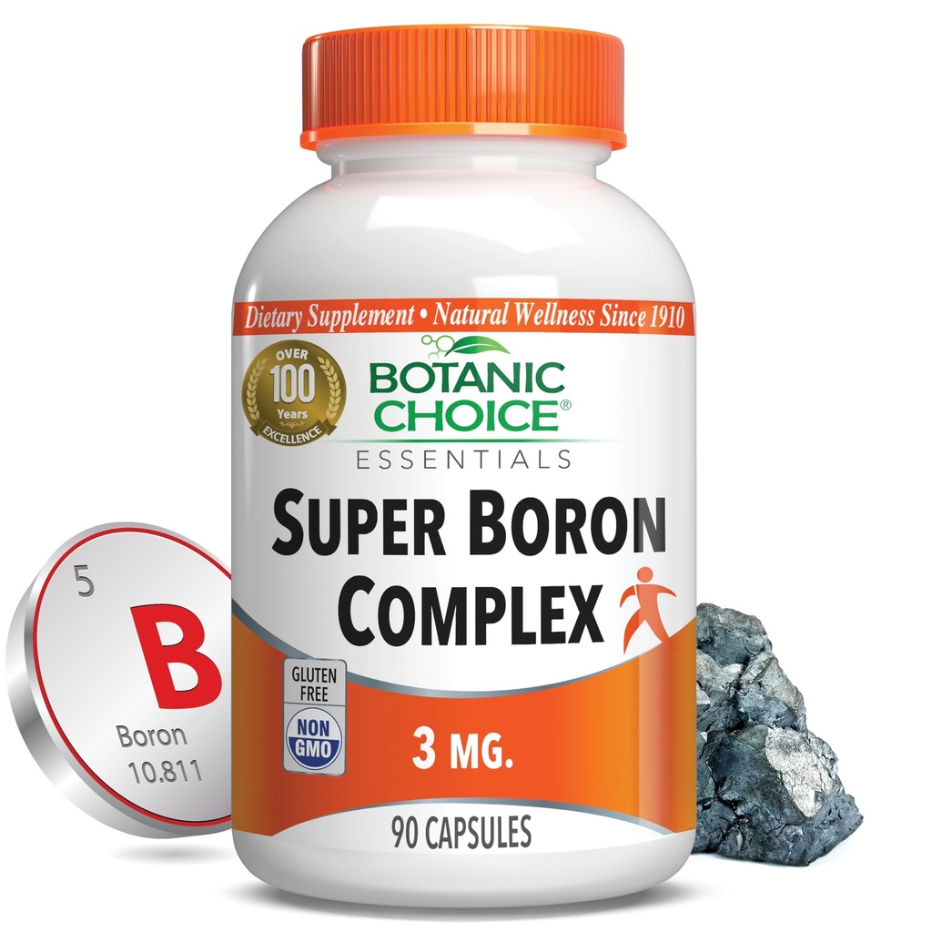 Botanic Choice Super Boron Kompleksi (3 mg) - Metaboliz ve Magnezyum tarafından Bone & Prostate Health - Erkekler ve Kadınlar için 3 Forms (90 Capsules)