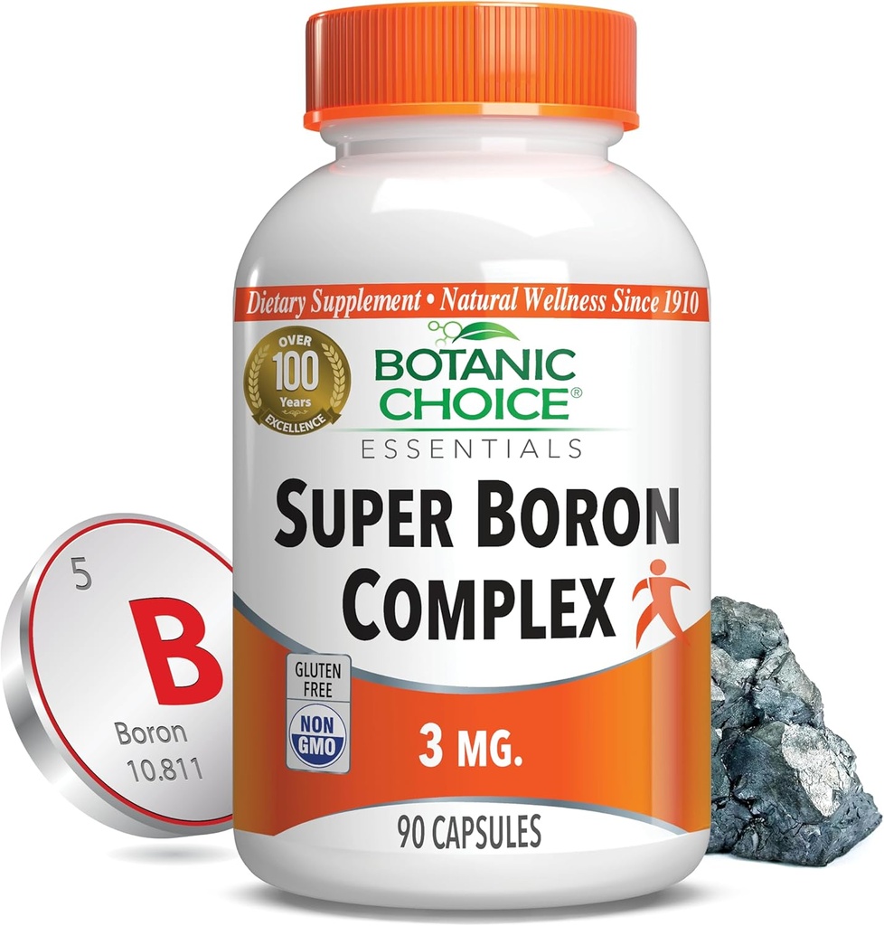 Botanic Choice Super Boron Kompleksi (3 mg) - Metaboliz ve Magnezyum tarafından Bone & Prostate Health - Erkekler ve Kadınlar için 3 Forms (90 Capsules)