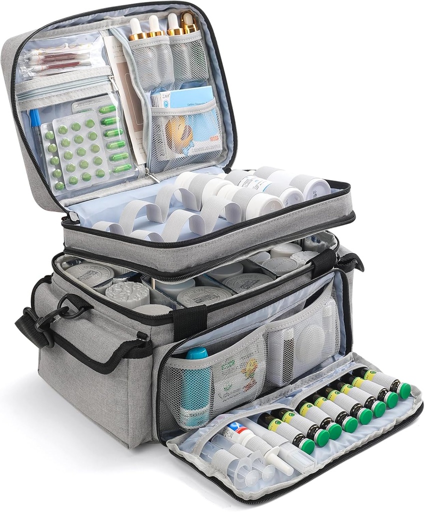 Tıp Atıcı Bölücü, Double-Layer Tıp Şişe Organize Deposu, Portatif Ev Sağlığı İlk Yardım Bag, Tıp Acil İlaçlar için Organize Kutu (Bag Only)