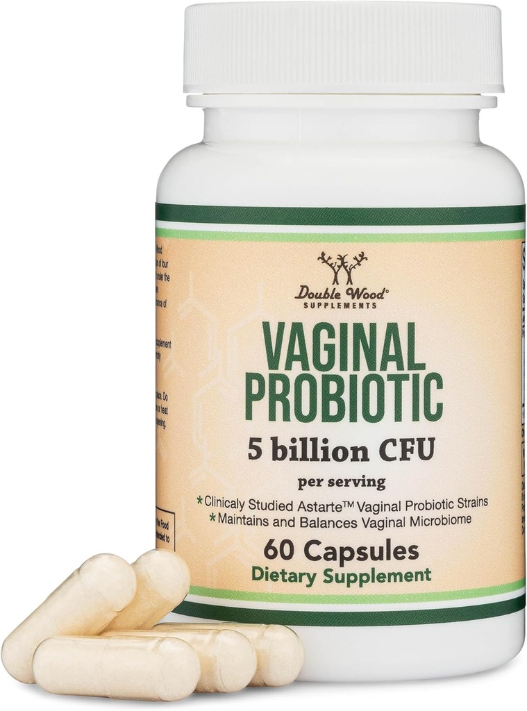 Vaginal Probiyotiks for Women - Four Probiyotiks Klinik olarak Vaginal PH Balance, Vaginal Comfort, Odor Control ve Microbiome Balance (60 Capsules, 5 Milyar C PerFU Servisi) Double Wood