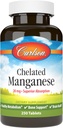 Carlson - Chelated Manganese, 20 mg - Üstün Aborpsiyon, Sağlıklı Metabolism, Bone Support & Brain Health, 250 Tablet