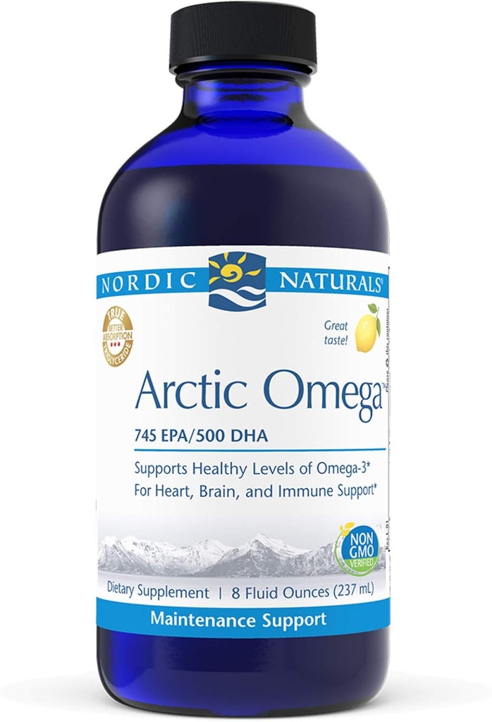 Kuzey Naturals Pro Arctic Omega Liquid- Fish Oil, 745 mg EPA, 500 mg DHA, Kalp, Beyin ve Immune Desteği için Sağlıklı Omega-3 Seviyelerini Korumaya Yardımcı olur, Lemon Flavored, 8 ozzz