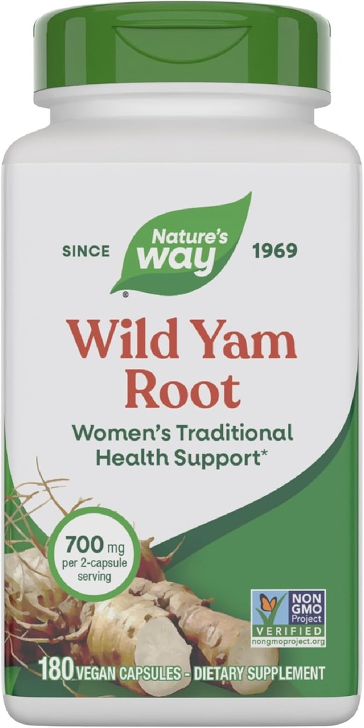 Nature's Way Wild Yam Root, Women's Traditional Health Support*, 2Capsule başına 700 mg, Non-GMO Projesi Doğrulanmış, 180 Vegan Capsules (Pazar Mayıs Vary)
