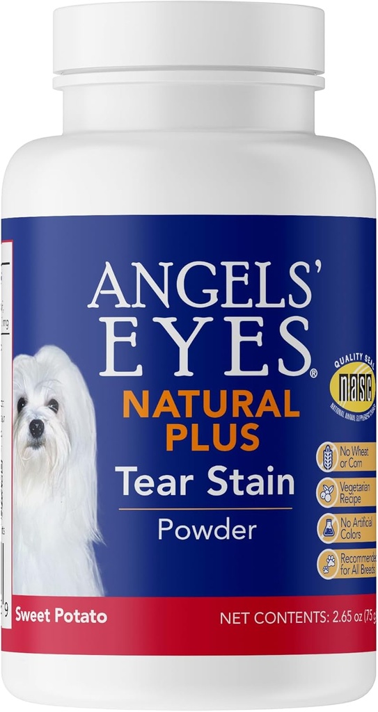 Angels' Eyes Natural Plus Tear Stain Supplement Sweet Potato Toz for Köpekler, Stained Fur, Eyebright, Olive Leaf, Marshm Root, No Wheat or Corn, Sınırlı Malzemeler, Vegetarian, 75g