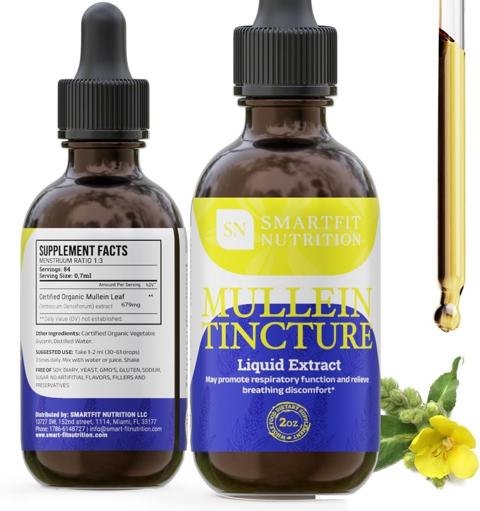 Mullein Leaf Extract - Mullein Drops - Lung Cleanse - Respiratory Sistem Desteği ve Sağlıklı Mucous Membranlar - Verbascum Densiflorum - 2 ozz