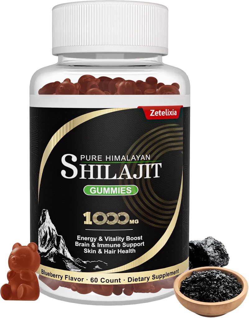 Shilajit Gummies, Pure Himalaya Shilajit Gummies for Men, Formula with Rhodiola Rosea, BTC Root, Chaga, Vitamin D, Support Energy, Immune & Brain Health, Non-GMO, Vegan, 60 Count
