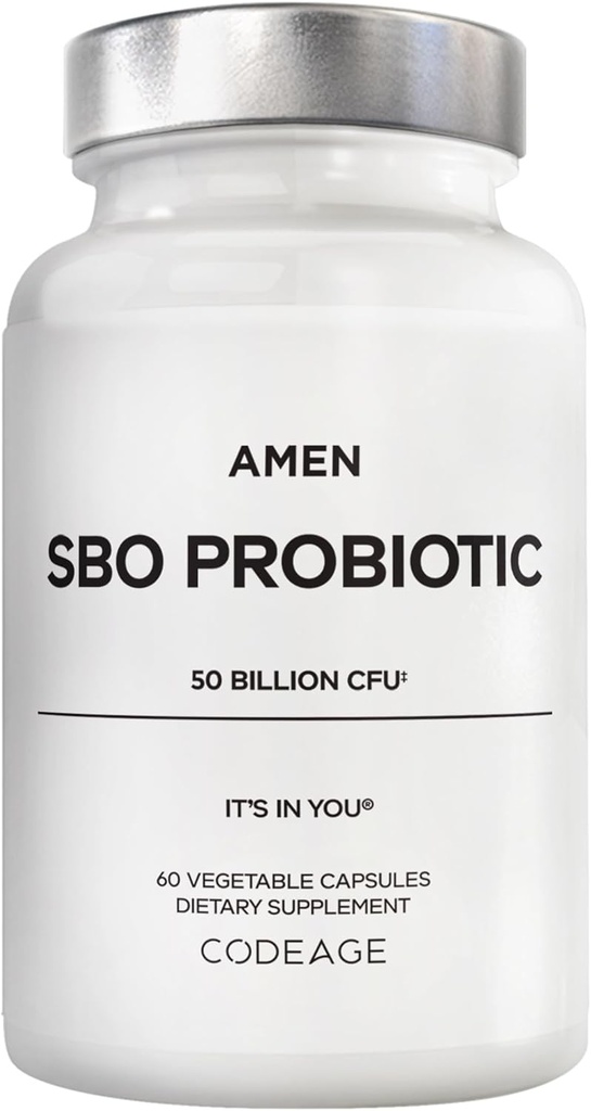 Amen Probiyotiks Supplement, SBO Probiyotik ve Organik Prebiyotikler, 50 Milyar CFUs, Raf Stable, No Refrigeration Required, Flora Daily Probiyotik Formula for Women & Men, Vegan & Non-GMO, 60 Capsules