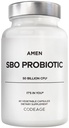 Amen Probiyotiks Supplement, SBO Probiyotik ve Organik Prebiyotikler, 50 Milyar CFUs, Raf Stable, No Refrigeration Required, Flora Daily Probiyotik Formula for Women & Men, Vegan & Non-GMO, 60 Capsules