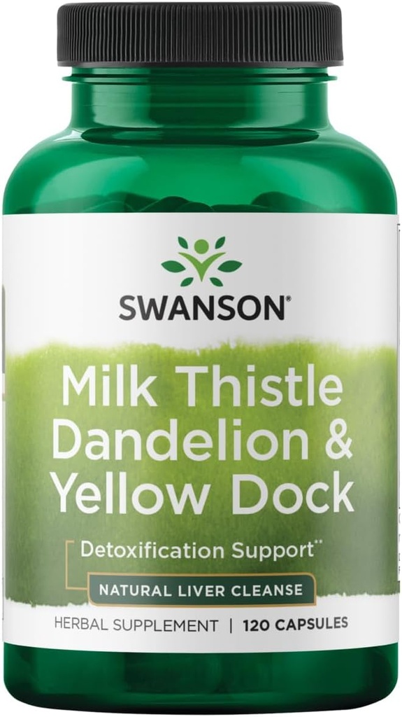 Swanson Süt Butle, Dandelion & Yellow Dock - Herbal Liver Support Supplement - Natural Supplement General Health & Wellness - (120 Capsules) 1 Pack