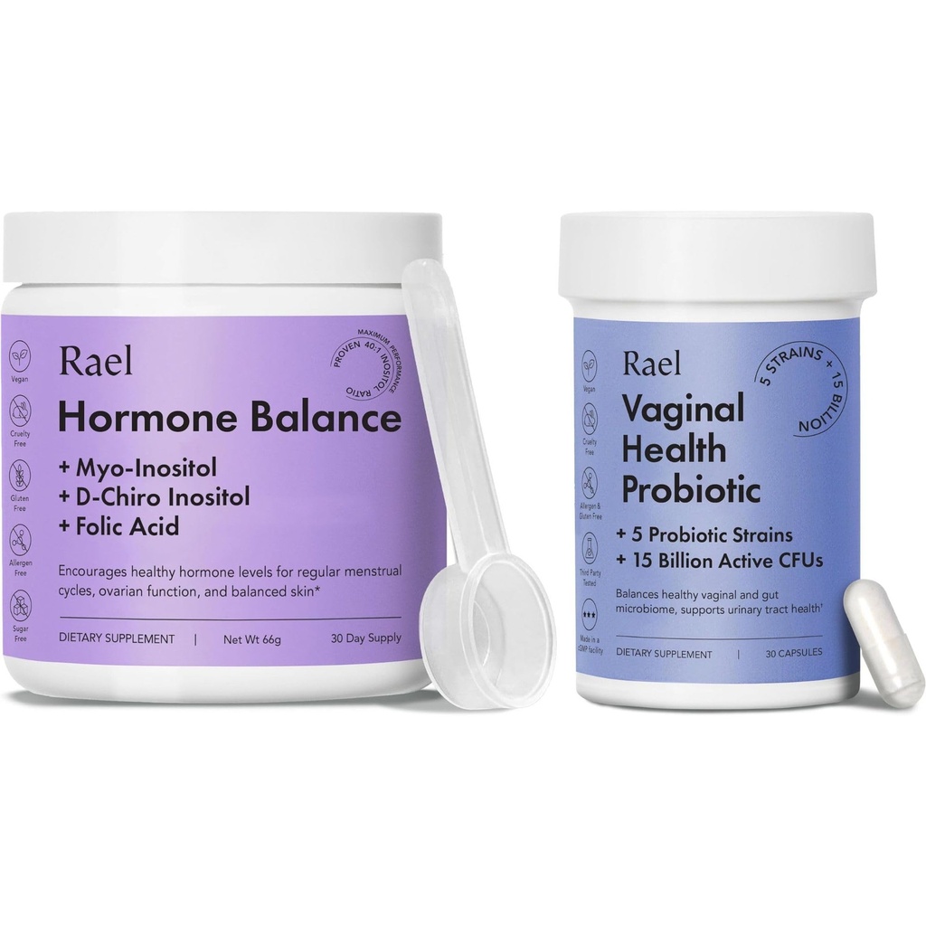 Kadınlar için Rael Supplement - Hormon Dengesi, Fertness & Ovarian Support (30 Day Supply) & Probiyotiks, Digestive Enzymes, Urinary Tract Health (30 Day Supply)