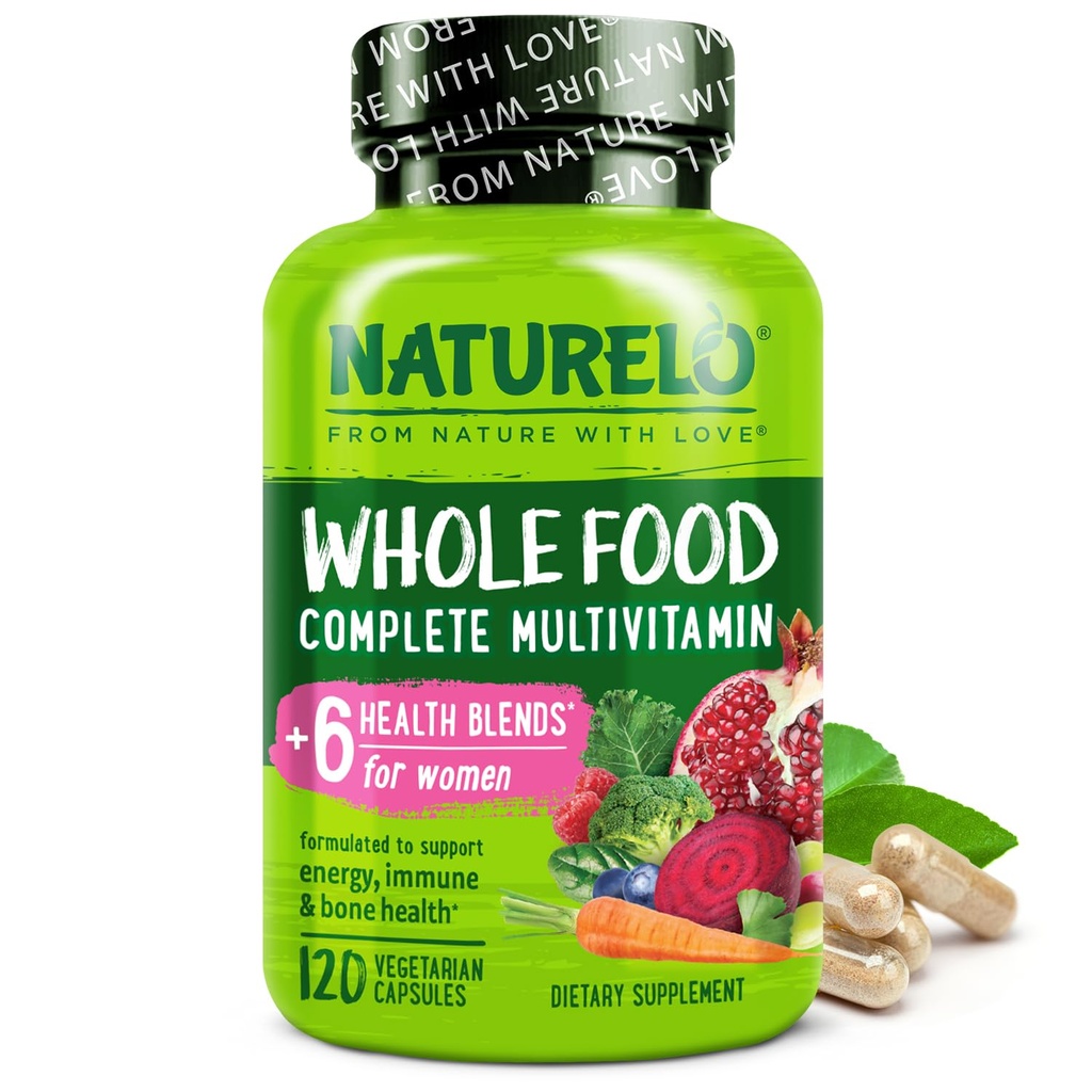 NATLO Bütün Gıda Kadınlar için Çokvitamin - Vitaminler, Mineraller ve Organik Türler - Enerji ve Kalp Sağlığı için Tamam - GMO - 120 Vegan Capsules