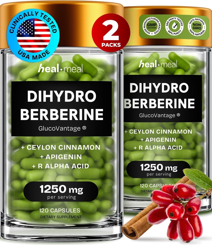 Dihidrberine Supplement - Dehidr Berberine Organic - Super Berberine Supplement with Ceylon Cinnamon & R Alpha Lipoic Acid & Apigenin - Hydroberine 240 caps (2 Packs)