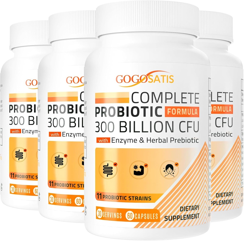 Kadınlar ve erkekler için probiyotikler, 300 milyar CFU 11 Strains + Organik Herbal & Digestive Enzymes, Probiyotik for Digestive Health, Gas & Bloating, Immune, Gut Health for Women & Men, Raf Stable, 240 Caps
