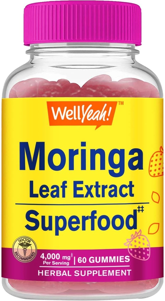 WellEvet Moringa Gummies (4.000 mg) | Antioksis ve Immune Support | Gluten Free, Non GMO | Strawberry Flavor | 60 Count
