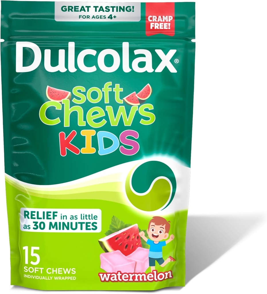 Dulcolax Çocuklar Laxative Soft Chews, Stimulant-Free Laxatives, Kids, Softens Stool, Watermelon Flavor, Magnezyum Hydroxide 1200 mg, 15 Count