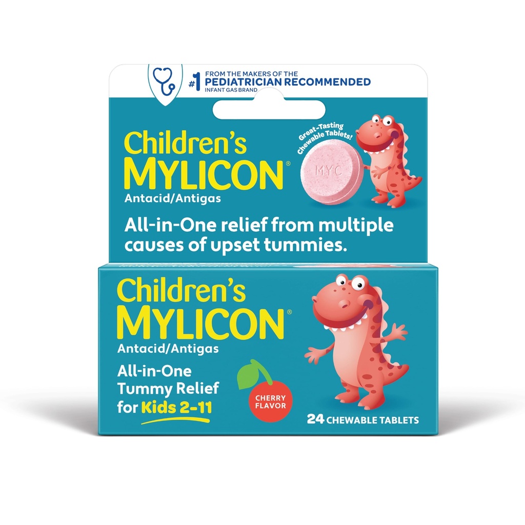 MyLICON Çocuk Çocuklarının Tummy Relief for Kids, 24 Cherry Flavored Chewable Tablets