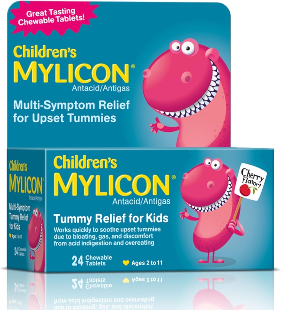 MyLICON Çocuk Çocuklarının Tummy Relief for Kids, 24 Cherry Flavored Chewable Tablets