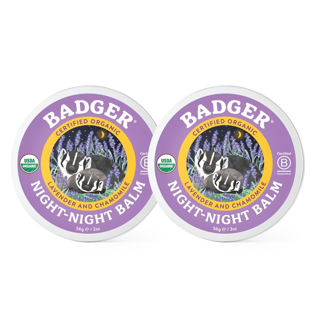 Badger - Νυχτερινή Μπάλα, Χαμομήλι & Λεβάντα, Φυσική Μπάλα Ύπνου για Παιδιά, Αρωματισμένο Χαλαρωτικό για Παιδιά, Παιδιά Βιολογική Μπάλα Ύπνου, 2 oz (2 Pack)