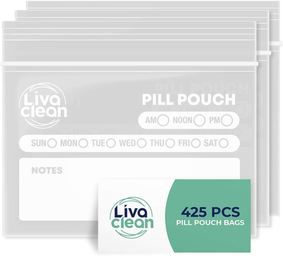 LivaClean 425 Pack Yükseltilmiş Kalınlık Pill Pouches For Travel - Pill Bag, Medical Bag for Traveling