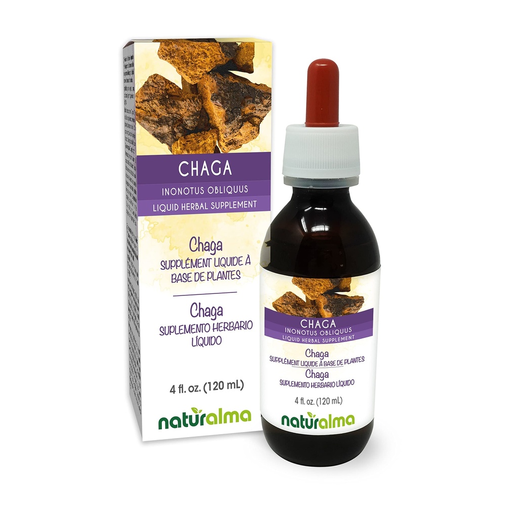 Naturalma Chaga (Inonotus obliquus) Fungus or Mushroom Alcohol-Free Tincture - 4 fl oz Liquid Extract in Drops - Herbal Supplement - Vegan